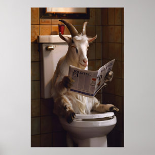 Funny Goat Bathroom Print, Toilet Newspaper Art Poster