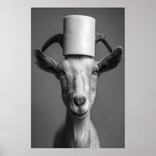 Funny Goat Bathroom Print, Toilet Paper Hat Poster