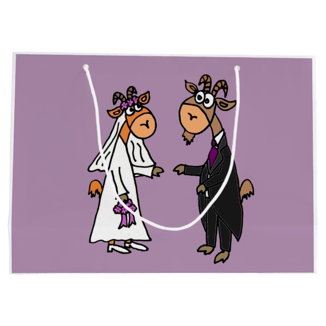 Funny Goat Bride and Groom Wedding Large Gift Bag (Back)