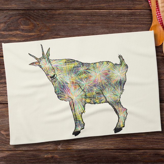 Funny Goat Colorful Animal Art Tea Towel (Quirky goat colorful animal art tea towel)