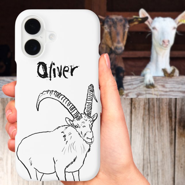 Funny Goat Drawing Black and White add Name (Personalized Minimalist Goat line art black and white Phone Case)
