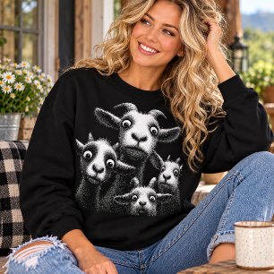 Funny Goat Family Wide Eyed Farm Animal Humour Sweatshirt