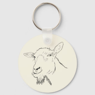 Funny Goat Line Drawing Animal Art Design Key Ring