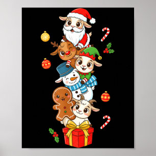 Funny Goat Santa Elf Snowman Christmas Womens Mens Poster