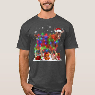 Funny Goat Tree Christmas Lights Xmas Pajama Match T-Shirt