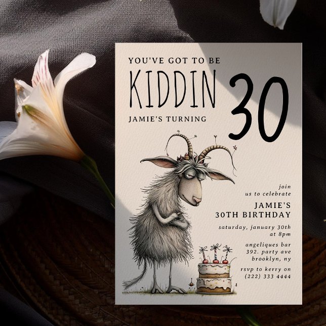 Funny Goat Whimsical Adult Birthday Invitation (Creator Uploaded)