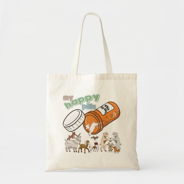 FUNNY GOATS | My Happy Pills GetYerGoat Tote Bag (Front)