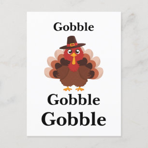 Funny Gobble Thanksgiving Cute Minimalistic Turkey Holiday Postcard