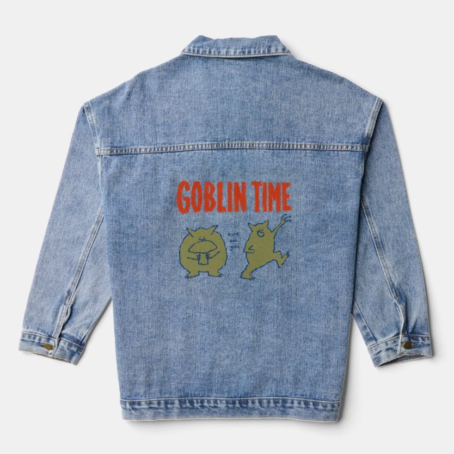 Funny Goblin Time Quirky Mushroom Denim Jacket (Back)