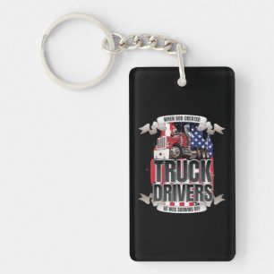 Funny God Created Truck Drivers American Flag Key Ring