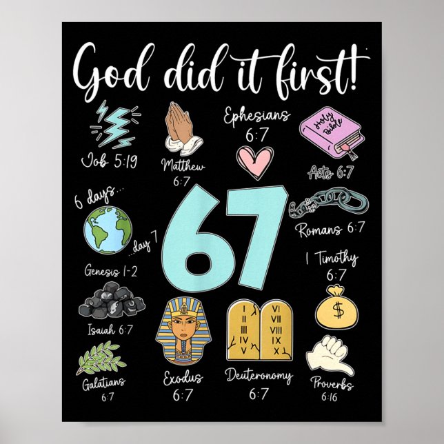 Funny God Did It First 67 Meme Jesus Christian Bib Poster (Front)