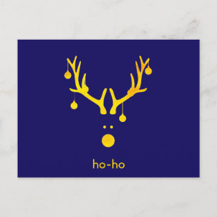 Funny gold abstract Christmas reindeer on blue Holiday Postcard