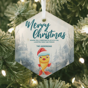 Funny Gold fish Merry Xmas tree snow Holiday party Glass Tree Decoration