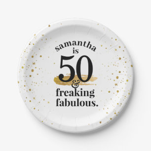 Funny Gold Glitter Fabulous 50th Birthday Paper Plate