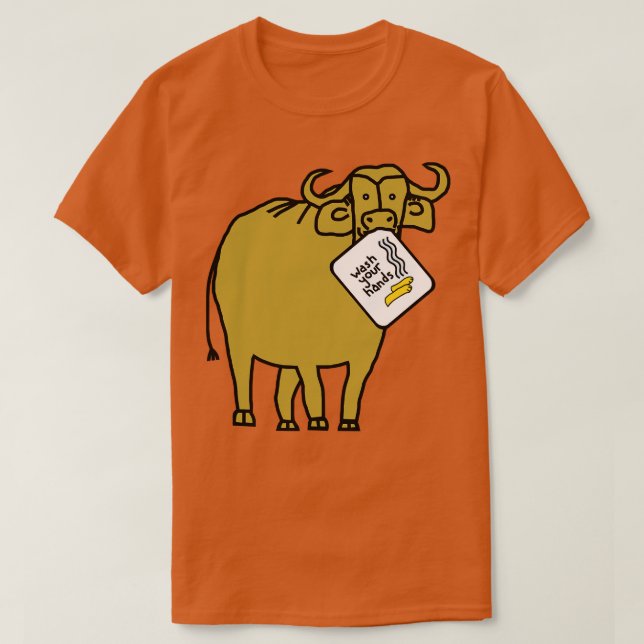 Funny Gold Ox Says Wash Your Hands T-Shirt (Design Front)