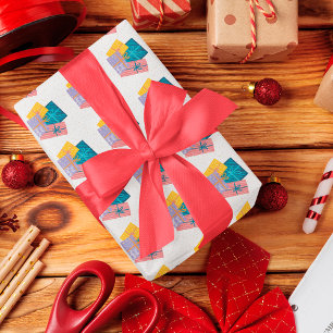 Funny Gold Red White Green Pine Christmas Presents Wrapping Paper