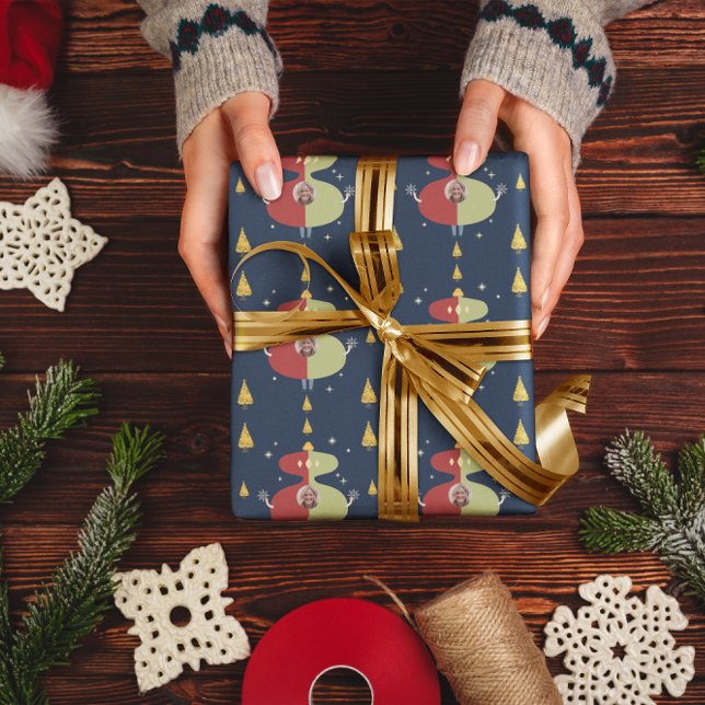 Funny Gold Tree Christmas Custom Photo Holiday Wrapping Paper (Creator Uploaded)