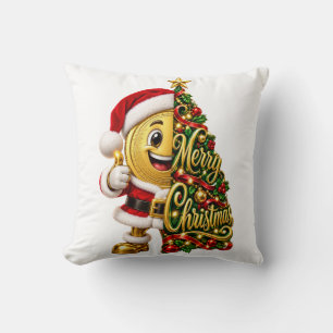 Funny Golden Coin Santa Merry Christmas Holiday De Cushion