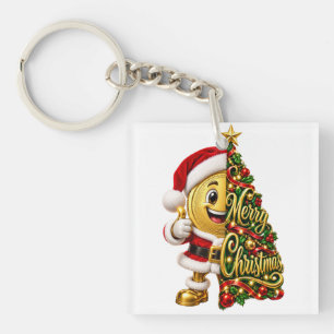 Funny Golden Coin Santa Merry Christmas Holiday De Key Ring