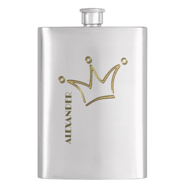 Funny Golden Crown - luxury royal 1 Hip Flask (Front)