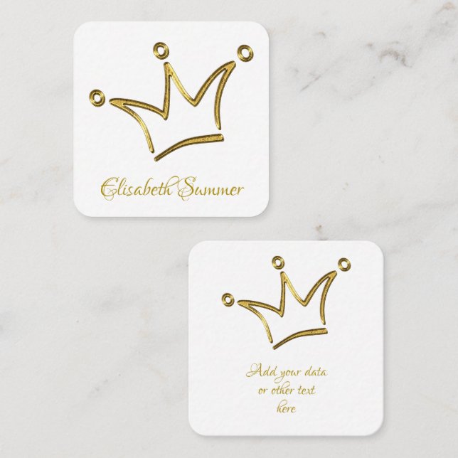 Funny Golden Crown - luxury royal 1 Square Business Card (Front/Back)
