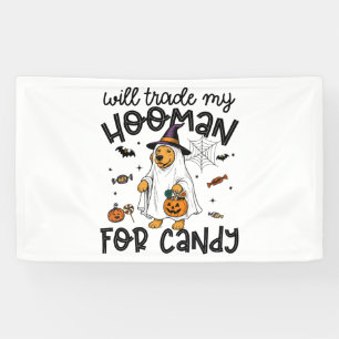 Funny Golden Dog Halloween Ghost Spooky Banner