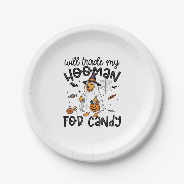 Funny Golden Dog Halloween Ghost Spooky Paper Plate (Front)
