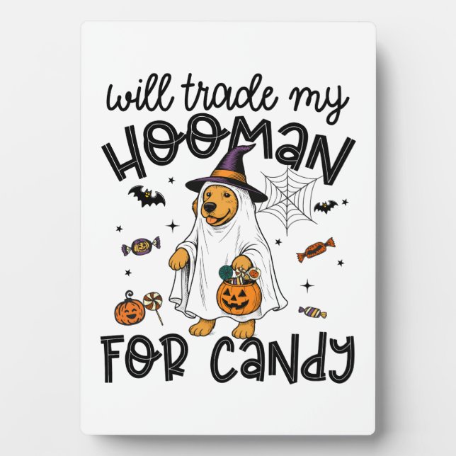 Funny Golden Dog Halloween Ghost Spooky Plaque (Front)