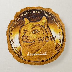 Funny Golden Dogecoin Round Cushion