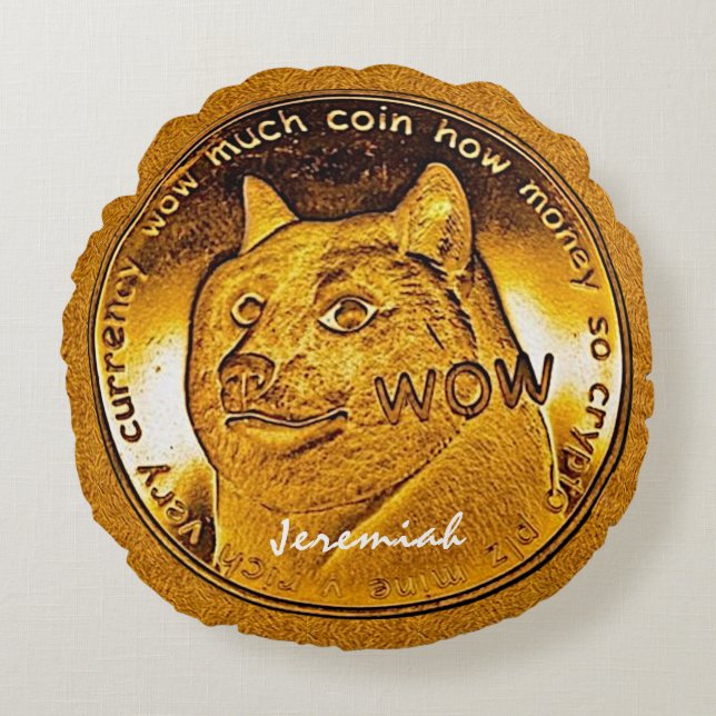 Funny Golden Dogecoin Round Cushion (Front)