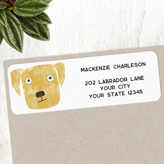 Funny Golden Labrador Retriever Dog Return Address (Fun watercolor golden yellow Labrador Retriever dog personalized return address label)