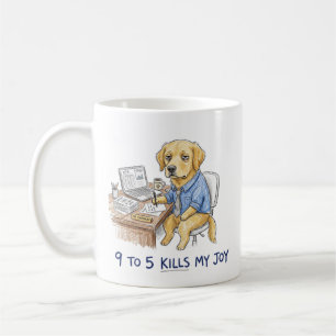 Funny Golden Retriever 9 to 5 Kills My Joy Crayon Coffee Mug
