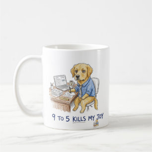 Funny Golden Retriever 9 to 5 Kills My Joy Crayon Coffee Mug