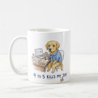 Funny Golden Retriever 9 to 5 Kills My Joy Crayon  Coffee Mug