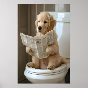 Funny Golden Retriever Bathroom Print, Dog on Poster
