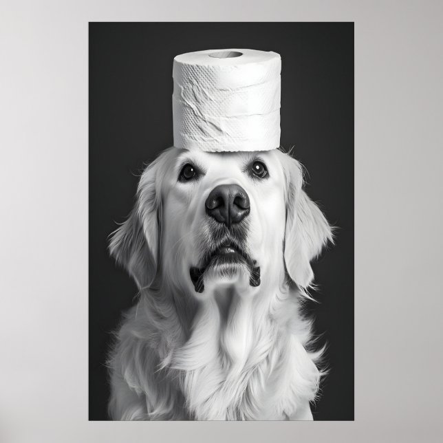 Funny Golden Retriever Bathroom Print, Toilet Poster (Front)