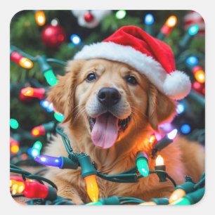 Funny Golden Retriever Christmas Design – Puppy Square Sticker