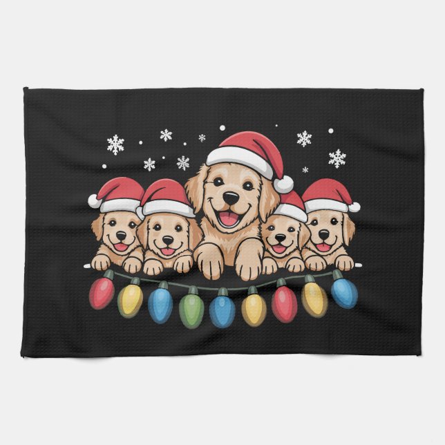 Funny Golden Retriever Christmas Puppy Dog  Tea Towel (Horizontal)