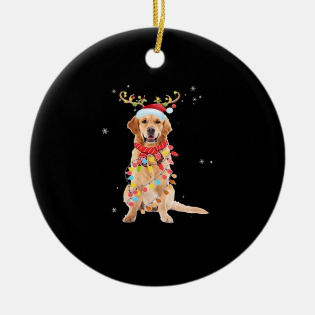 Funny Golden Retriever Christmas Tree Santa Reinde Ceramic Tree Decoration (Front)