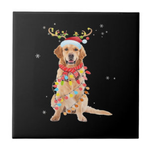 Funny Golden Retriever Christmas Tree Santa Reinde Tile