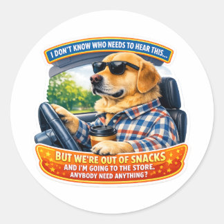 Funny Golden Retriever Comedy Car Art Meme Humour Classic Round Sticker
