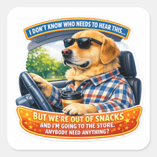 Funny Golden Retriever Comedy Car Art Meme Humour Square Sticker