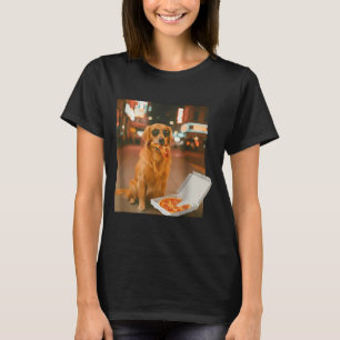 Funny golden retriever dog eating pizza meme night T-Shirt