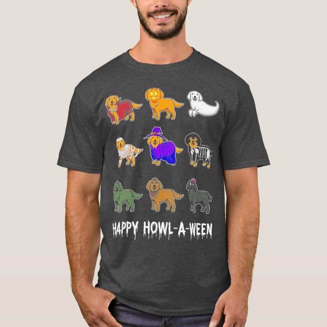Funny Golden Retriever Dog Halloween Happy  (2) T-Shirt (Front)