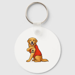 Funny golden retriever Dog I Love Mum Tattoo Lover Key Ring