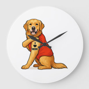 Funny golden retriever Dog I Love Mum Tattoo Lover Large Clock