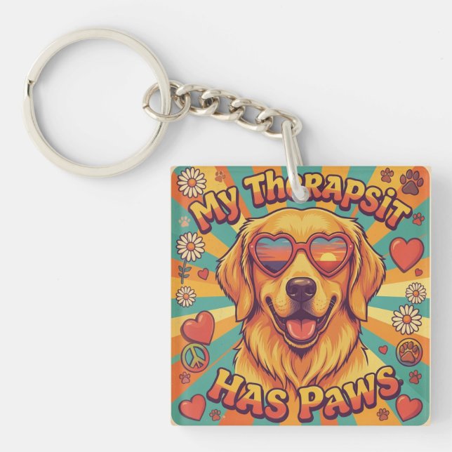 Funny Golden Retriever Dog Keychain (Front)
