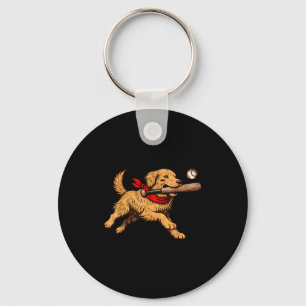 Funny Golden Retriever Dog Playing Baseball Game D Key Ring