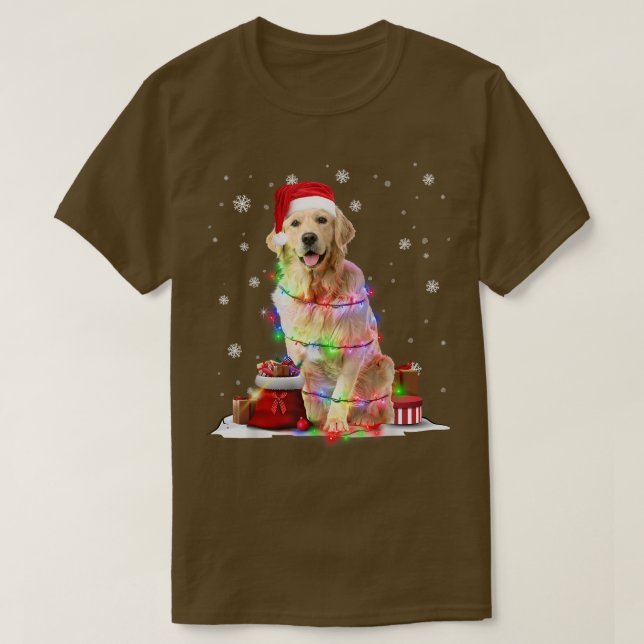 Funny Golden Retriever Dog Tree Christmas Lights X T-Shirt (Design Front)
