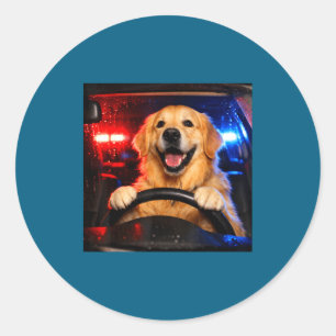 Funny golden retriever driving meme dog driving a classic round sticker
